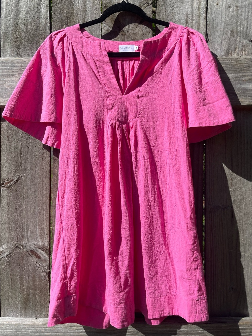 Shop the Mint Bright Pink V-Neck Mini Dress with Flutter Sleeves Sz S